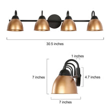 Modern Glam 4-Light Bathroom Vanity Lights Black Gold Metal Wall Sconces - L 30.5" x W 7" x H 7"