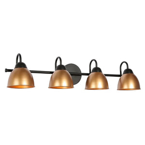 Modern Glam 4-Light Bathroom Vanity Lights Black Gold Metal Wall Sconces - L 30.5" x W 7" x H 7"