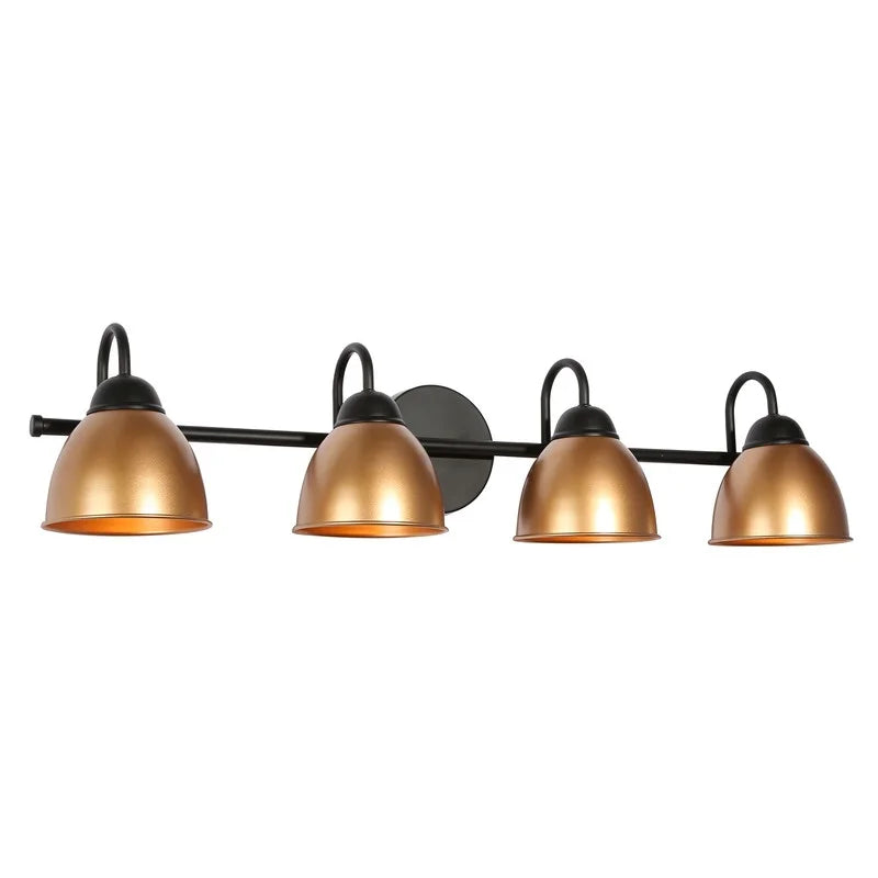 Modern Glam 4-Light Bathroom Vanity Lights Black Gold Metal Wall Sconces - L 30.5