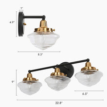 Rumar Modern Black Gold Bathroom Vanity Light 3-Light Wall Sconces with Seeded Glass - 22.8'' L x 8.3'' W x 9'' H