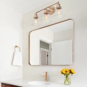 Cionar Mid-century Modern Gold 3-light Bathroom Vanity Lights with Clear Bell Glass for Powder Room - L21.5"x W7.5"x H 10"