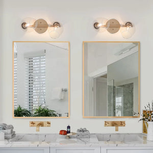 Modern Gold 2-Light Bathroom Vanity Light Adjustable Glass Shade Wall Sconces - L 17.5"x W 8"x H 10"