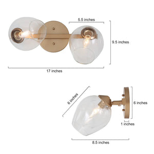 Modern Gold 2-Light Bathroom Vanity Light Adjustable Glass Shade Wall Sconces - L 17.5"x W 8"x H 10"