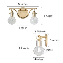 Carson Carrington Modern Gold 2-Light Bathroom Vanity Lights Clear Glass Wall Sconces - L14"xW4.5"xH8"