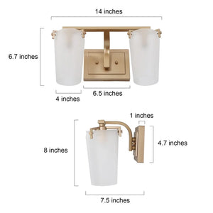 Modern Gold 2-light Bathroom Vanity Lights Frosted Glass Wall Sconces - L14" x W7.5" x H8"