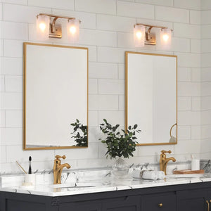 Modern Gold 2-light Bathroom Vanity Lights Frosted Glass Wall Sconces - L14" x W7.5" x H8"