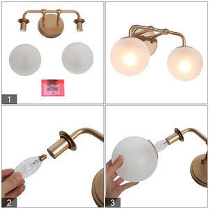 Siya Modern 3/2/1 Frosted Glass Bathroom Vanity Lights Romantic Gold Statement Wall Sconces