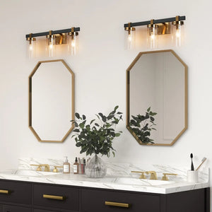 Modern Gold 3-Light Bathroom Vanity Lights Cylindrical Glass Wall Sconce Lighting