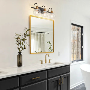 Modern Antique Gold Black 3-Light Bathroom Vanity Lights Globe Glass Wall Sconces - Bronze Gold and Black - L21.9 x W7" x H8.5"