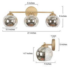 Modern Gold 3-Light Linear Bathroom Vanity Lights with Mercury Glass - 21" L x 6.8" W x 8" H