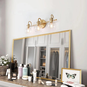 Bela Modern Gold 3-light Bathroom Vanity Light Globe Glass Wall Sconces - L22"x W7"x H9"