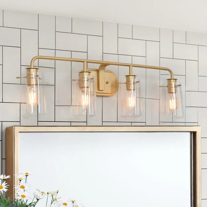 Modern Gold 4-light Bathroom Vanity Lights Seeded Glass Wall Sconces - L31