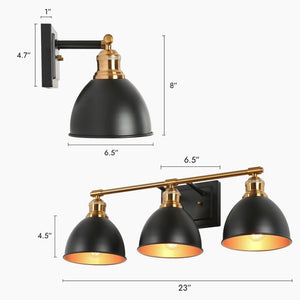 Tetty Modern Industrial Black Gold Bathroom Vanity Light 3-Light Metal Wall Sconces for Powder Room