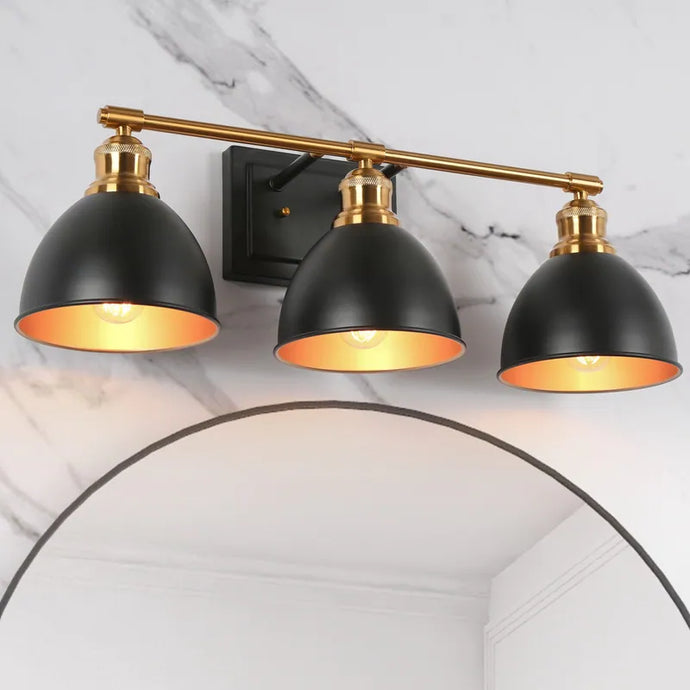 Tetty Modern Industrial Black Gold Bathroom Vanity Light 3-Light Metal Wall Sconces for Powder Room