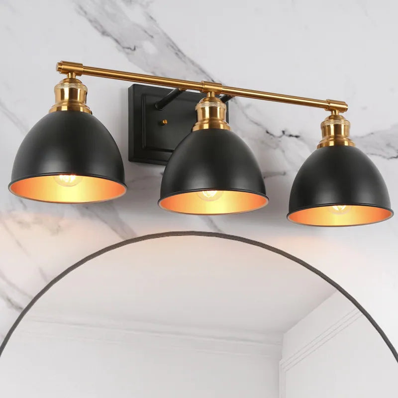 Modern 3-Light Linear Black Gold Bathroom Vanity Light Industrial