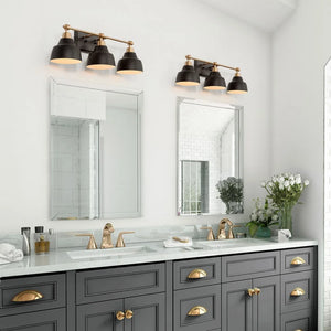 Modern Gold Black 3-Light Metal Cone Bathroom Vanity Lights for Powder Room - L24.5"x W 7"x H 8" -  Black&Gold