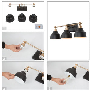 Modern Gold Black 3-Light Metal Cone Bathroom Vanity Lights for Powder Room - L24.5"x W 7"x H 8" -  Black&Gold