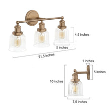 Cionar Mid-century Modern Gold 3-light Bathroom Vanity Lights with Clear Bell Glass for Powder Room - L21.5"x W7.5"x H 10"