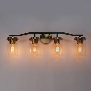 Modern Mid-Century 4-Light Black Gold Bathroom Vanity Light with Cylinder Glass - 28"L x 5.5"Wx 9.5"H