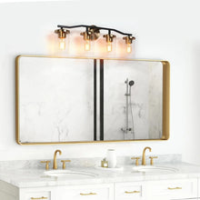 Modern Mid-Century 4-Light Black Gold Bathroom Vanity Light with Cylinder Glass - 28"L x 5.5"Wx 9.5"H