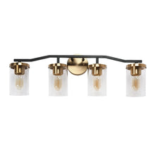 Modern Mid-Century 4-Light Black Gold Bathroom Vanity Light with Cylinder Glass - 28"L x 5.5"Wx 9.5"H