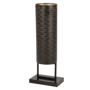 Modern Style Large Black Cylinder Metal Lantern with Pierced Metal Boho Pattern on Metal Base 10 x 27 - Brown - 10 x 7 x 27