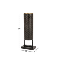 Modern Style Large Black Cylinder Metal Lantern with Pierced Metal Boho Pattern on Metal Base 10 x 27 - Brown - 10 x 7 x 27