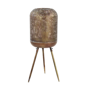 Modern Style Round Gold Metal Floor Lantern with Pierced Metal Pattern 12 x 32 - Brown - 12 x 12 x 32Round