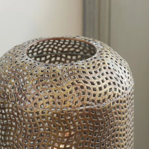 Modern Style Round Gold Metal Floor Lantern with Pierced Metal Pattern 12 x 32 - Brown - 12 x 12 x 32Round