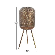 Modern Style Round Gold Metal Floor Lantern with Pierced Metal Pattern 12 x 32 - Brown - 12 x 12 x 32Round