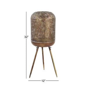 Modern Style Round Gold Metal Floor Lantern with Pierced Metal Pattern 12 x 32 - Brown - 12 x 12 x 32Round