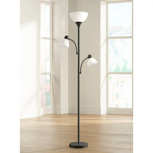 Modern Torchiere Floor Lamp 3-Light Tree 71.5" Tall Black Metal White Shades