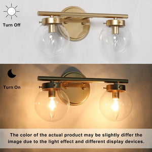 Ciare Mid-century Modern Gold Bathroom Vanity Light 2-light LED with Globe Glass Wall Sconces - L 14"x W 6.5"x H 8"