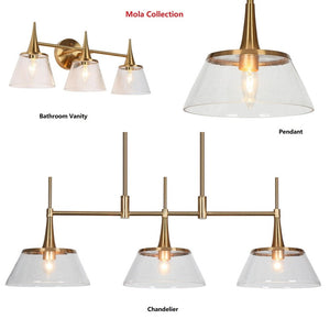 Mola Mid-century Modern 2-Light Bathroom Vanity Light Gold Metal Wall Sconces with Glass Shade - L 14.2"* W 7.9"* H 9"