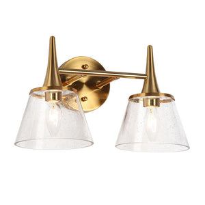 Mola Mid-century Modern 2-Light Bathroom Vanity Light Gold Metal Wall Sconces with Glass Shade - L 14.2"* W 7.9"* H 9"