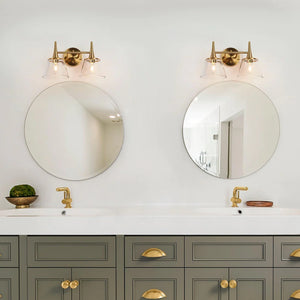 Mola Mid-century Modern 2-Light Bathroom Vanity Light Gold Metal Wall Sconces with Glass Shade - L 14.2"* W 7.9"* H 9"