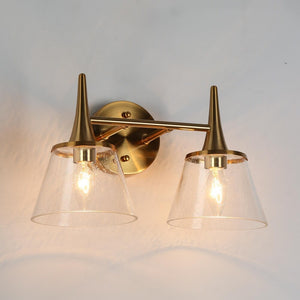 Mola Mid-century Modern 2-Light Bathroom Vanity Light Gold Metal Wall Sconces with Glass Shade - L 14.2"* W 7.9"* H 9"