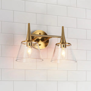 Mola Mid-century Modern 2-Light Bathroom Vanity Light Gold Metal Wall Sconces with Glass Shade - L 14.2"* W 7.9"* H 9"