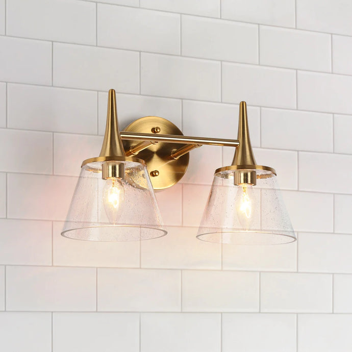 Mola Mid-century Modern 2-Light Bathroom Vanity Light Gold Metal Wall Sconces with Glass Shade - L 14.2