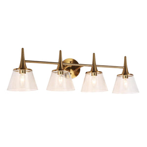 Mola Modern Glam 4-Light Linear Bathroom Vanity Light Gold Metal Wall Sconces with Glass Shade - L 29.1"* W 7.9"* H 9"