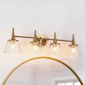 Mola Modern Glam 4-Light Linear Bathroom Vanity Light Gold Metal Wall Sconces with Glass Shade - L 29.1"* W 7.9"* H 9"