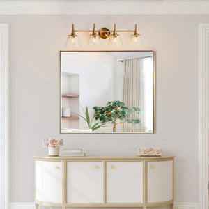 Mola Modern Glam 4-Light Linear Bathroom Vanity Light Gold Metal Wall Sconces with Glass Shade - L 29.1"* W 7.9"* H 9"