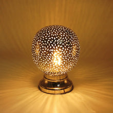 Moroccan Handmade Brass (Chromed) Table Lamp 11 x 9 Inches Silver Lighting. - Set Of 1