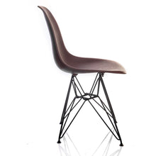 Nature Series Brown Wood Grain DSR Mid-Century Modern Dining Accent Side Chair with Black Eiffel Steel Leg