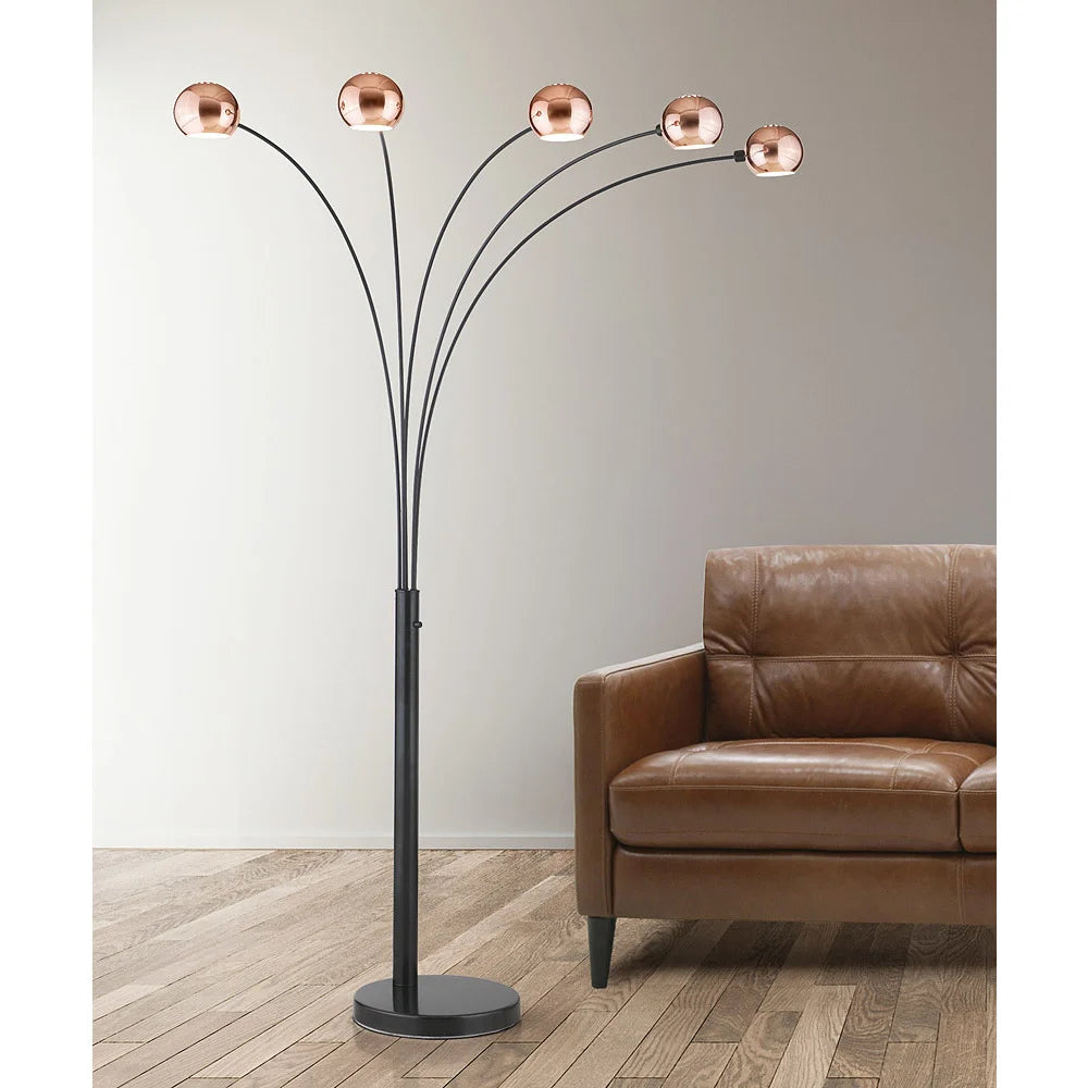 Orbs Copper-finish 5-light Dimmable Arch Floor Lamp