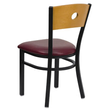 Offex Black Circle Back Metal Restaurant Chair with Natural Wood Back, Burgundy Vinyl Seat - N/A
