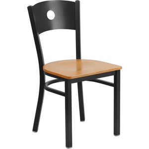 Offex Black Circle Back Metal Restaurant Chair with Natural Wood Seat - N/A