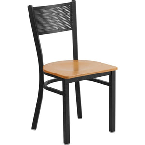 Offex Black Grid Back Metal Restaurant Chair with Natural Wood Seat - N/A