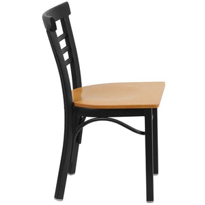 Offex Black Ladder Back Metal Restaurant Chair with Natural Wood Seat