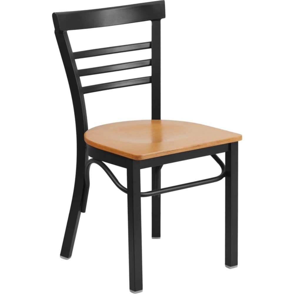 Offex Black Ladder Back Metal Restaurant Chair with Natural Wood Seat